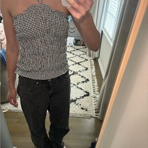 Black and White Gingham Strapless Top